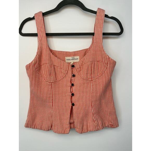 Mara Hoffman Corset Tank Top Sleeveless Lola Coral Houndstooth Size 4 Small - Picture 3 of 7